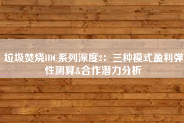 垃圾焚烧IDC系列深度2：三种模式盈利弹性测算&合作潜力分析