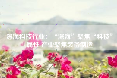 深海科技行业：“深海”聚焦“科技”属性 产业聚焦装备制造