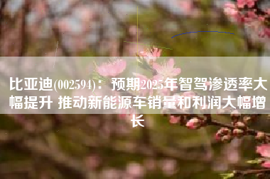 比亚迪(002594)：预期2025年智驾渗透率大幅提升 推动新能源车销量和利润大幅增长