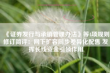 《证券发行与承销管理办法》等4项规则修订简评：网下扩容同步差异化配售 发挥长线资金引领作用