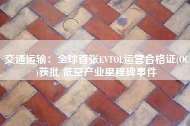 交通运输：全球首张EVTOL运营合格证(OC)获批 低空产业里程碑事件