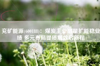 兖矿能源(600188)：煤炭主业增量扩能稳业绩 多元布局提质增效启新程