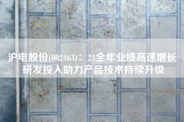 沪电股份(002463)：24全年业绩高速增长 研发投入助力产品技术持续升级