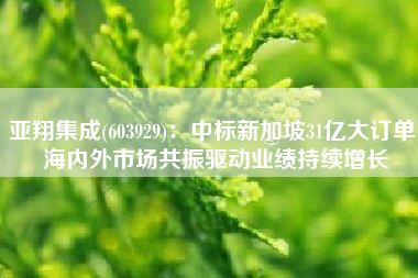 亚翔集成(603929)：中标新加坡31亿大订单 海内外市场共振驱动业绩持续增长