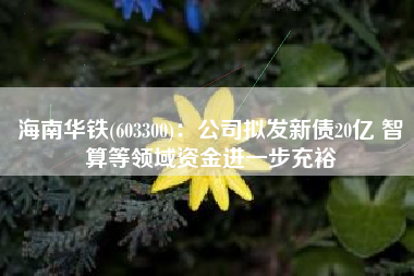 海南华铁(603300)：公司拟发新债20亿 智算等领域资金进一步充裕