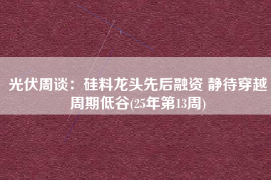 光伏周谈：硅料龙头先后融资 静待穿越周期低谷(25年第13周)