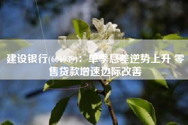 建设银行(601939)：单季息差逆势上升 零售贷款增速边际改善