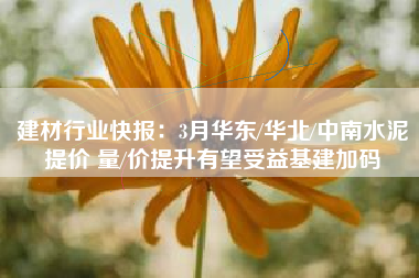 建材行业快报：3月华东/华北/中南水泥提价 量/价提升有望受益基建加码