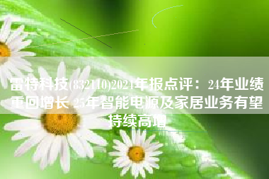 雷特科技(832110)2024年报点评：24年业绩重回增长 25年智能电源及家居业务有望持续高增