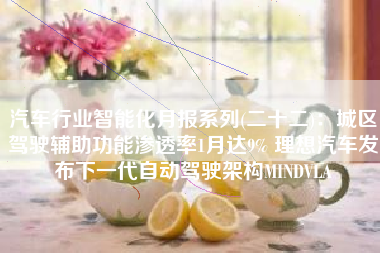 汽车行业智能化月报系列(二十二)：城区驾驶辅助功能渗透率1月达9% 理想汽车发布下一代自动驾驶架构MINDVLA