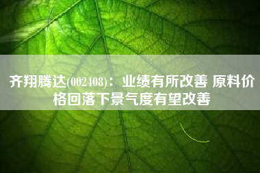 齐翔腾达(002408)：业绩有所改善 原料价格回落下景气度有望改善