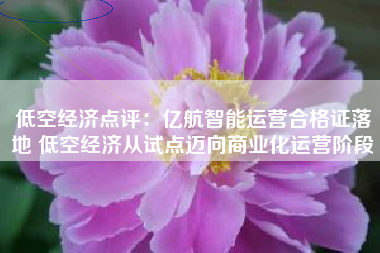 低空经济点评：亿航智能运营合格证落地 低空经济从试点迈向商业化运营阶段