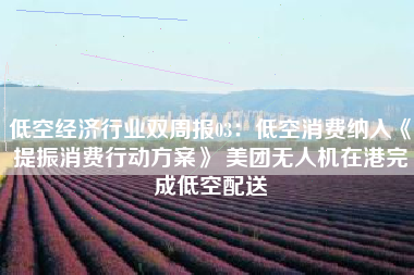 低空经济行业双周报03：低空消费纳入《提振消费行动方案》 美团无人机在港完成低空配送
