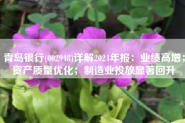 青岛银行(002948)详解2024年报：业绩高增；资产质量优化；制造业投放显著回升