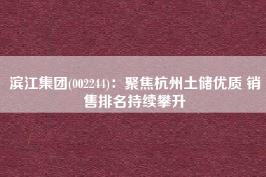滨江集团(002244)：聚焦杭州土储优质 销售排名持续攀升