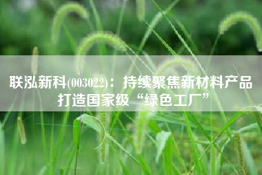 联泓新科(003022)：持续聚焦新材料产品 打造国家级“绿色工厂”
