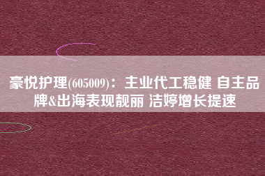 豪悦护理(605009)：主业代工稳健 自主品牌&出海表现靓丽 洁婷增长提速
