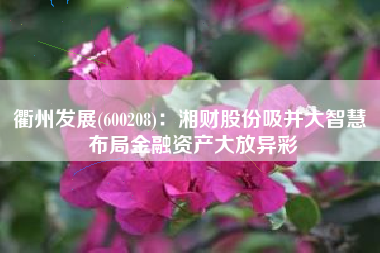 衢州发展(600208)：湘财股份吸并大智慧 布局金融资产大放异彩