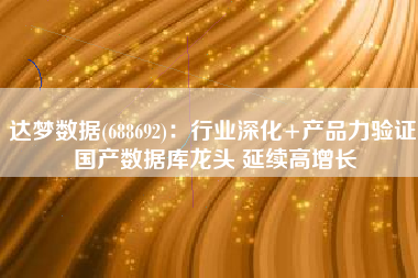 达梦数据(688692)：行业深化+产品力验证 国产数据库龙头 延续高增长