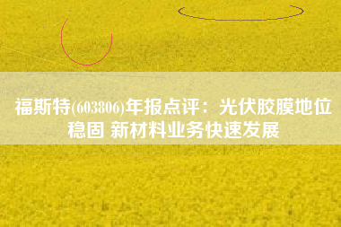 福斯特(603806)年报点评：光伏胶膜地位稳固 新材料业务快速发展