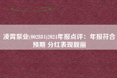 凌霄泵业(002884)2024年报点评：年报符合预期 分红表现靓丽