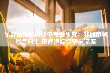 乐舒适招股说明书专题研究：非洲市场景气向上 乐舒适综合壁垒深厚