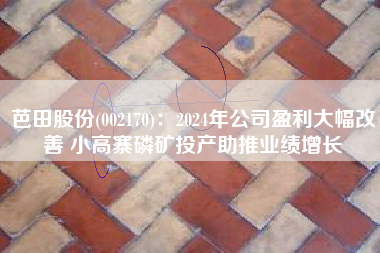 芭田股份(002170)：2024年公司盈利大幅改善 小高寨磷矿投产助推业绩增长