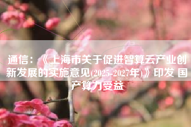 通信：《上海市关于促进智算云产业创新发展的实施意见(2025-2027年)》印发 国产算力受益