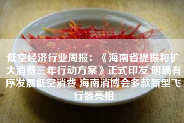 低空经济行业周报：《海南省提振和扩大消费三年行动方案》正式印发 明确有序发展低空消费 海南消博会多款新型飞行器亮相