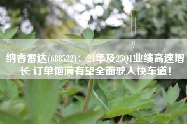 纳睿雷达(688522)：24年及25Q1业绩高速增长 订单饱满有望全面驶入快车道！