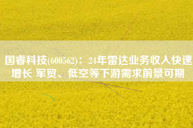 国睿科技(600562)：24年雷达业务收入快速增长 军贸、低空等下游需求前景可期