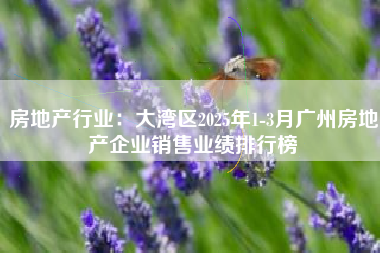 房地产行业：大湾区2025年1-3月广州房地产企业销售业绩排行榜