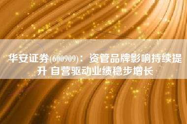 华安证券(600909)：资管品牌影响持续提升 自营驱动业绩稳步增长