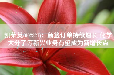 凯莱英(002821)：新签订单持续增长 化学大分子等新兴业务有望成为新增长点