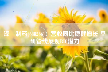 泽璟制药(688266)：营收同比稳健增长 早研管线展现BIC潜力