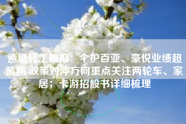 造纸轻工周报：个护百亚、豪悦业绩超预期 政策对冲方向重点关注两轮车、家居；卡游招股书详细梳理