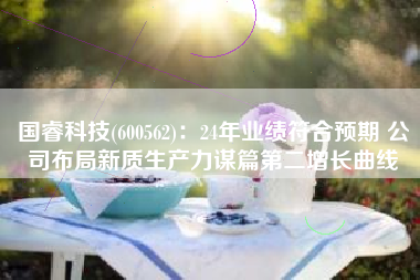 国睿科技(600562)：24年业绩符合预期 公司布局新质生产力谋篇第二增长曲线