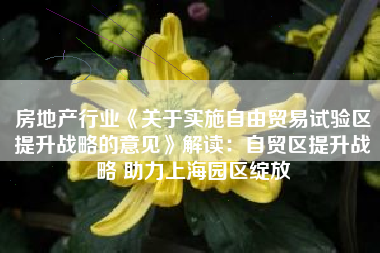 房地产行业《关于实施自由贸易试验区提升战略的意见》解读：自贸区提升战略 助力上海园区绽放