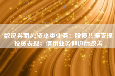 数说券商#2资本类业务：股债共振支撑投资表现；信用业务迎边际改善