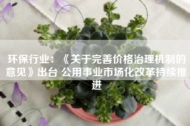 环保行业：《关于完善价格治理机制的意见》出台 公用事业市场化改革持续推进