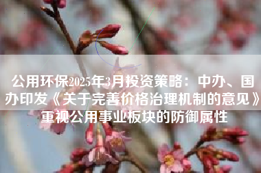 公用环保2025年3月投资策略：中办、国办印发《关于完善价格治理机制的意见》 重视公用事业板块的防御属性