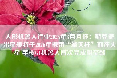 人形机器人行业2025年3月月报：斯克提出星舰将于2026年携带“擎天柱”前往火星 宇树G1机器人首次完成侧空翻