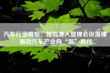 汽车行业周报：智驾准入管理会议落锤 驱动汽车产业向“新”而行