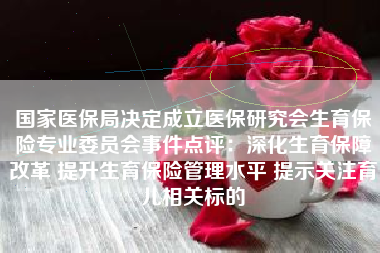 国家医保局决定成立医保研究会生育保险专业委员会事件点评：深化生育保障改革 提升生育保险管理水平 提示关注育儿相关标的