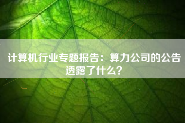 计算机行业专题报告：算力公司的公告透露了什么？