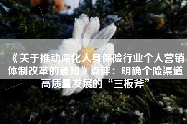 《关于推动深化人身保险行业个人营销体制改革的通知》点评：明确个险渠道高质量发展的“三板斧”