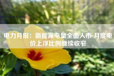 电力月报：新能源电量全面入市 月度电价上浮比例继续收窄