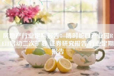 房地产行业定期报告：博时蛇口产业园REIT启动二次扩募 证券研究报告/行业定期报告