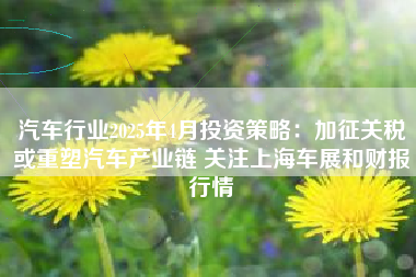 汽车行业2025年4月投资策略：加征关税或重塑汽车产业链 关注上海车展和财报行情