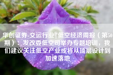 华创证券-交运行业|低空经济周报（第50期）：发改委低空司举办专题培训，我们建议关注低空产业或将从顶层设计到加速落地
